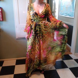 2/$20 3/$24 Tropical Flowy Wrap Dress